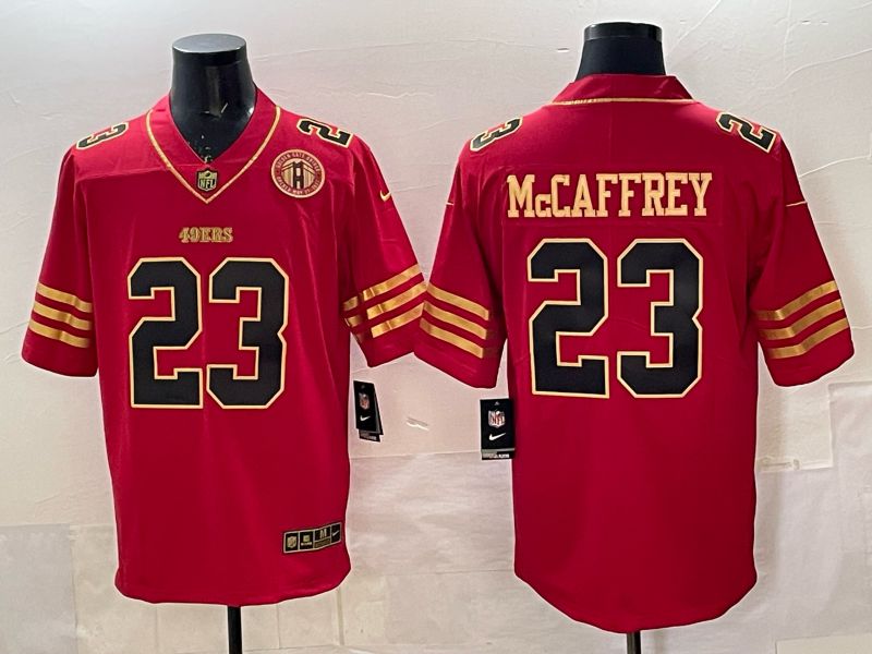 Men 2025 Nike San Francisco 49ers #23 Mcaffrey Red gold 5th generation Limited NFL Jersey 0070